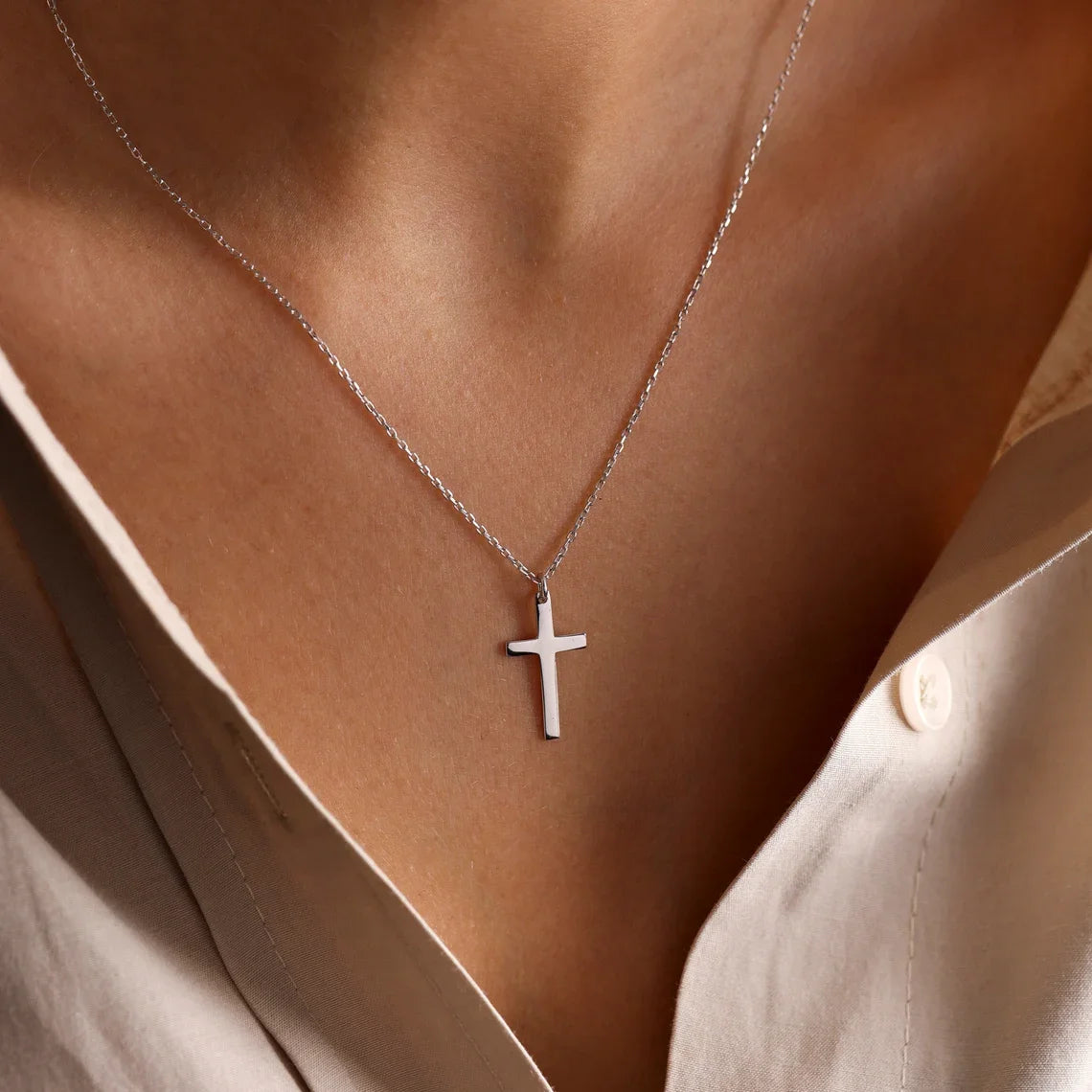 Unisex Stainless Steel Cross Necklace in Gold and Silver