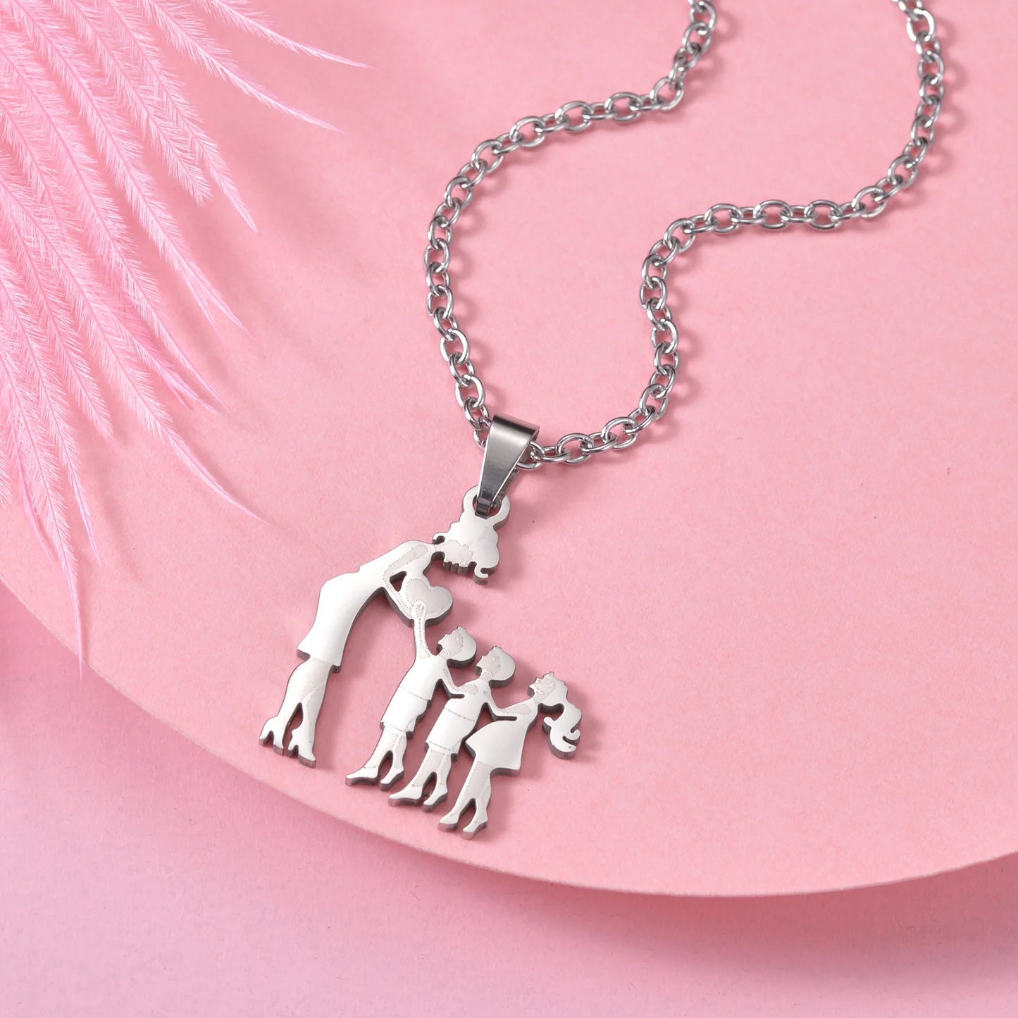 Mom Daughter Son Family Necklace Stainless Steel Chain Multiples Childs Silver Color Pendant Jewelry Women Mother's Day Gift