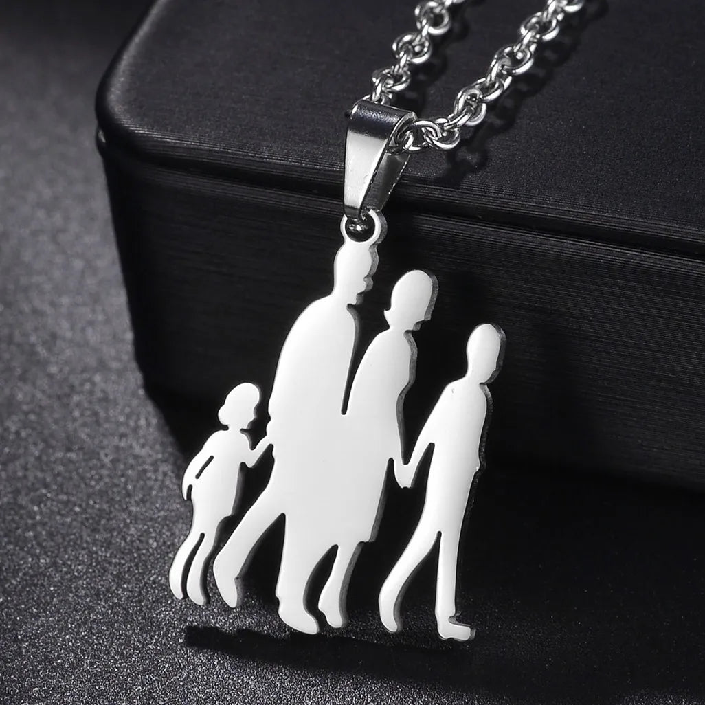 Mom Daughter Son Family Necklace Stainless Steel Chain Multiples Childs Silver Color Pendant Jewelry Women Mother's Day Gift