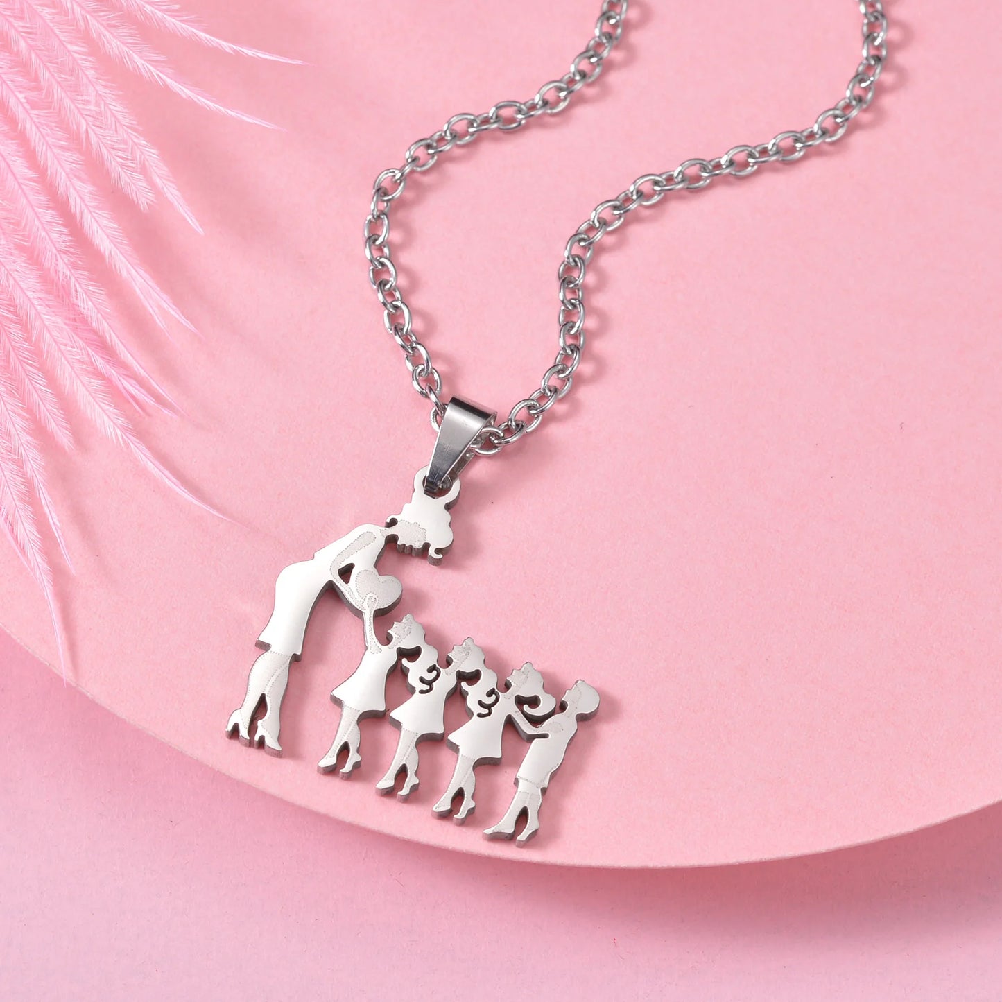 Mom Daughter Son Family Necklace Stainless Steel Chain Multiples Childs Silver Color Pendant Jewelry Women Mother's Day Gift