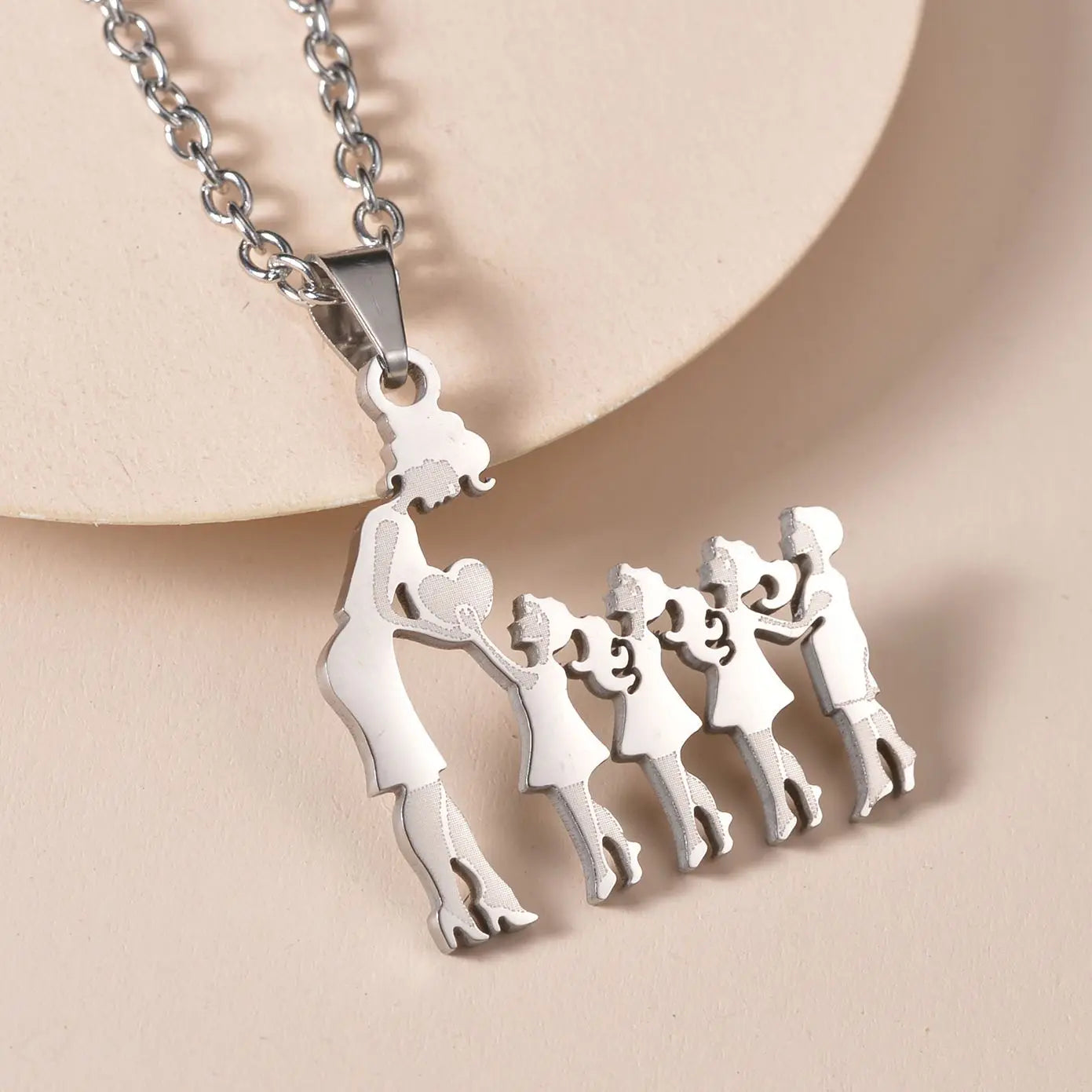 Mom Daughter Son Family Necklace Stainless Steel Chain Multiples Childs Silver Color Pendant Jewelry Women Mother's Day Gift