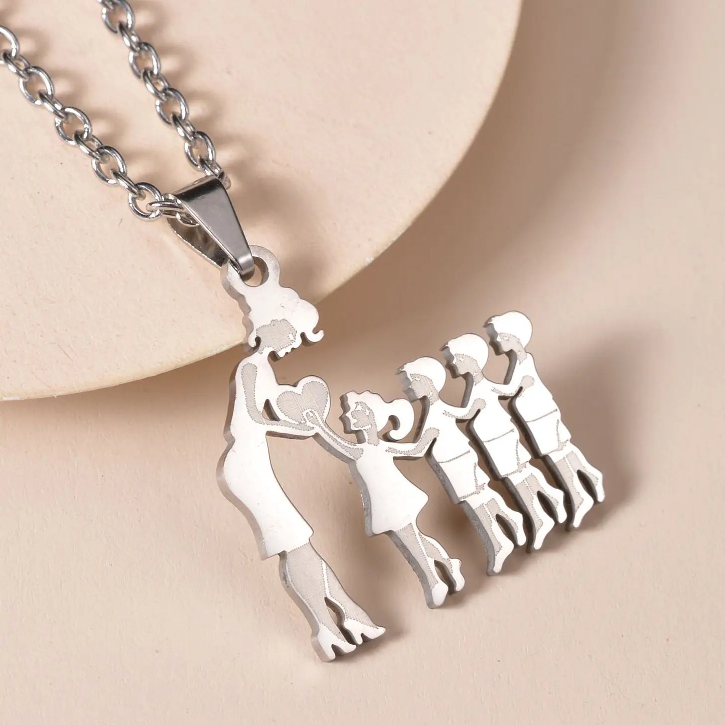 Mom Daughter Son Family Necklace Stainless Steel Chain Multiples Childs Silver Color Pendant Jewelry Women Mother's Day Gift